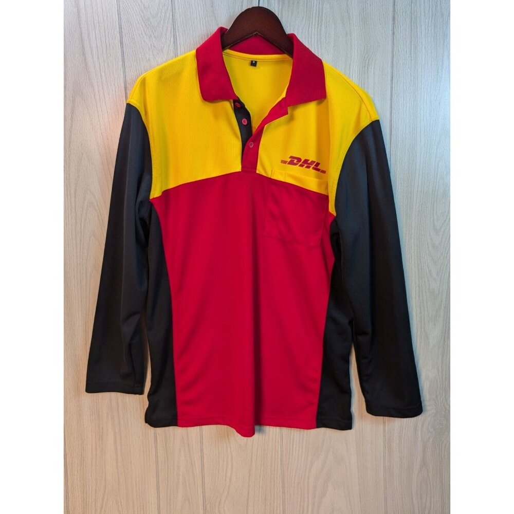Vtg 2005 Y2K DHL Button Up Polo Employee  Shirt Size Medium HTF Rare Long Sleeve